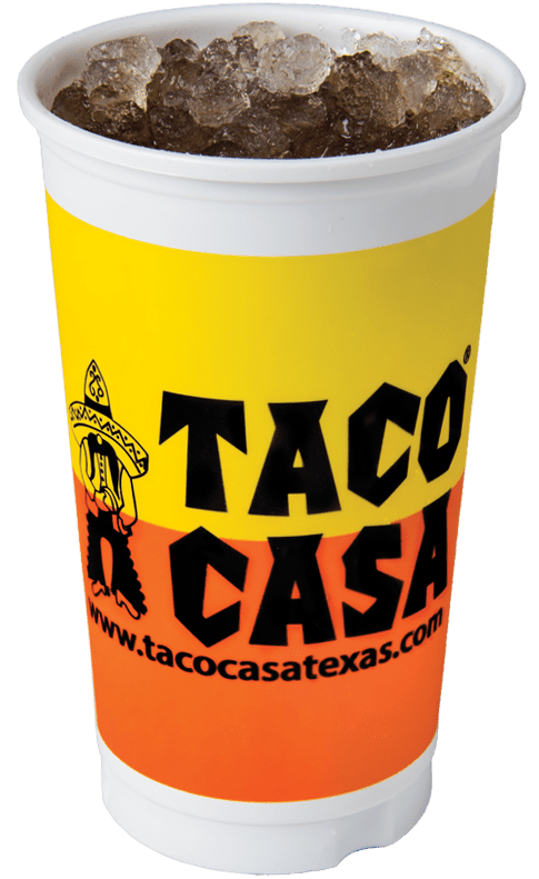 A close up of a cup with the words taco ' n casa on it.